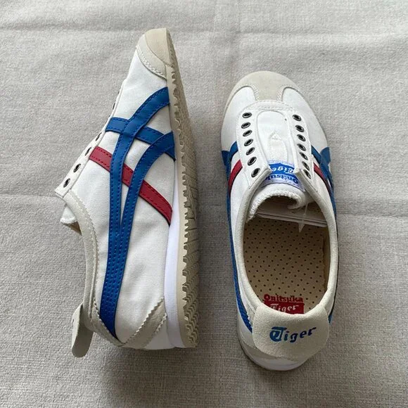Onitsuka Tiger White Sneakers With Blue And Red Stripes - Picture 5 of 7